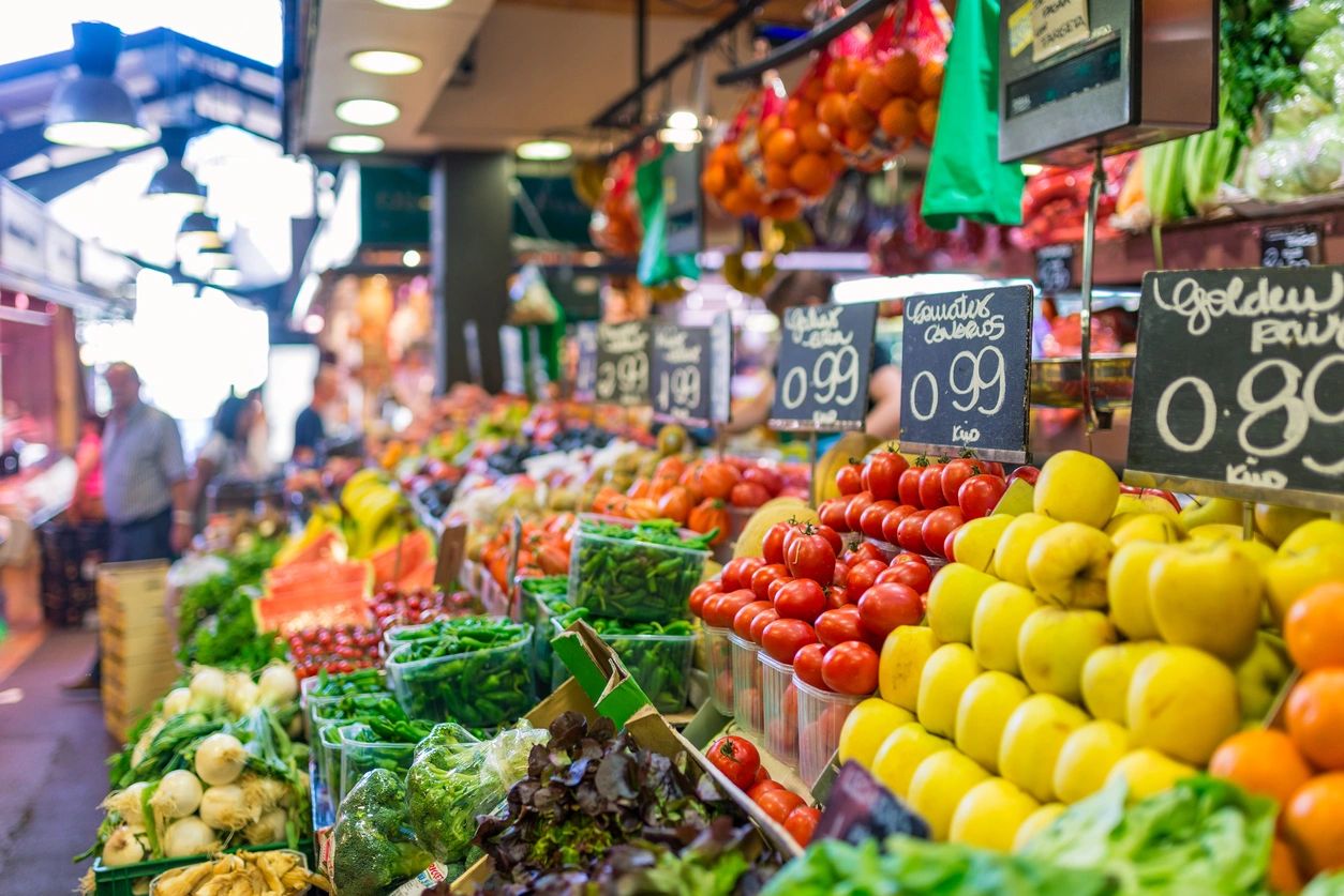 A market with lots of fruits and vegetables.